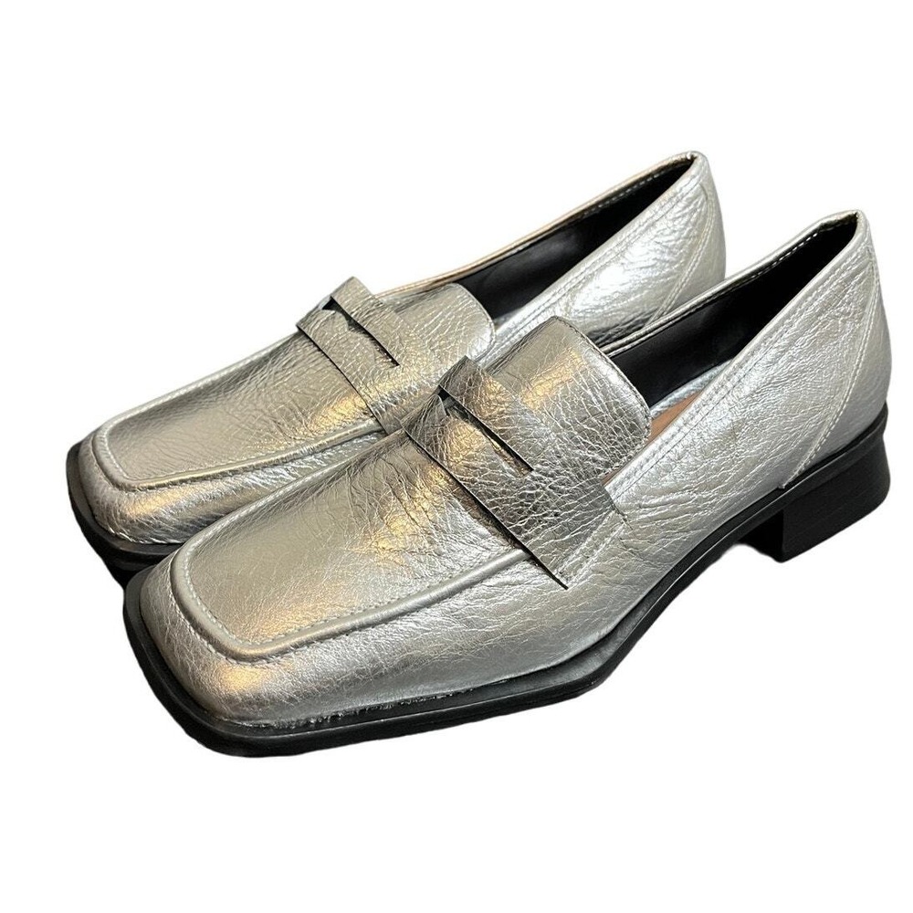 Anthropologie Vicenza Silver Metallic Loafers Womens Shoes Size USA 6